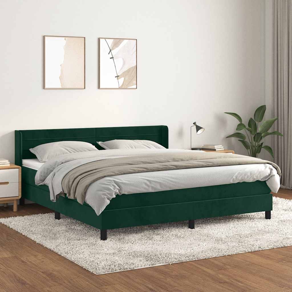 vidaXL Κρεβάτι Boxspring με Στρώμα Σκούρο Πράσινο 180x200εκ. Βελούδινο
