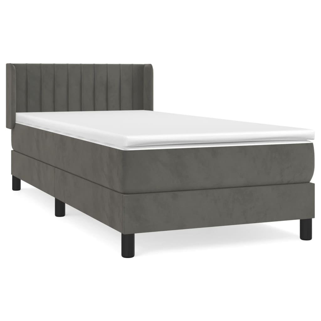 vidaXL Κρεβάτι Boxspring με Στρώμα Σκούρο Γκρι 90x190 εκ. Βελούδινο