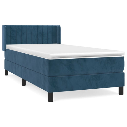 vidaXL Κρεβάτι Boxspring με Στρώμα Σκούρο Μπλε 90x200 εκ. Βελούδινο