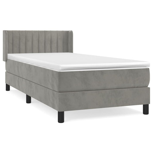 vidaXL Κρεβάτι Boxspring με Στρώμα Ανοιχτό Γκρι 100x200 εκ. Βελούδινο