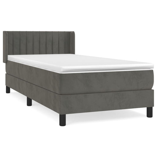vidaXL Κρεβάτι Boxspring με Στρώμα Σκούρο Γκρι 100x200 εκ. Βελούδινο