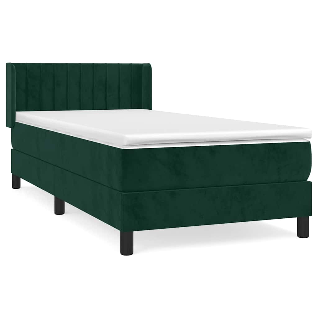 vidaXL Κρεβάτι Boxspring με Στρώμα Σκούρο Πράσινο 100x200εκ. Βελούδινο