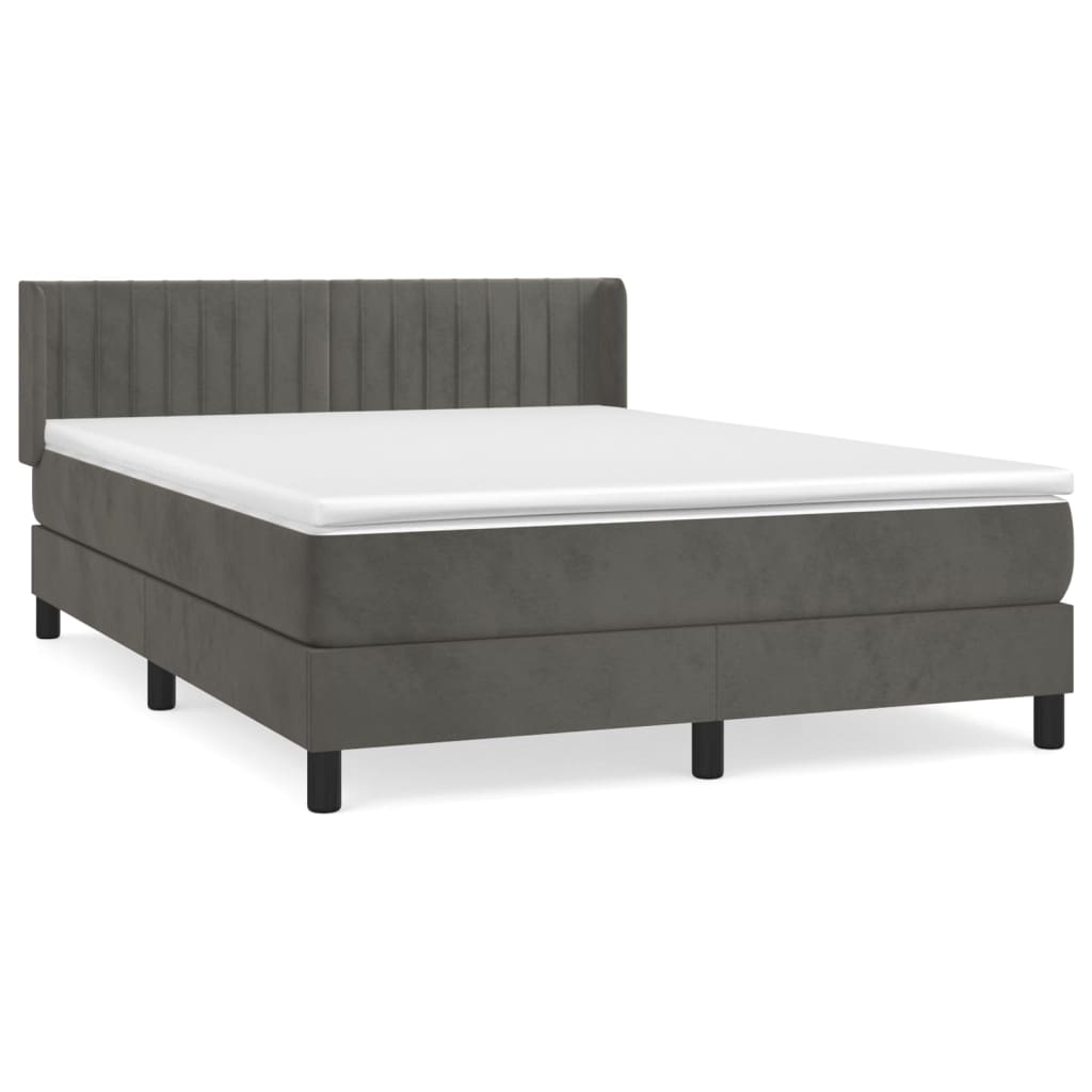 vidaXL Κρεβάτι Boxspring με Στρώμα Σκούρο Γκρι 140x190 εκ. Βελούδινο