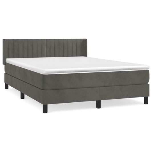 vidaXL Κρεβάτι Boxspring με Στρώμα Σκούρο Γκρι 140x190 εκ. Βελούδινο