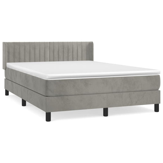 vidaXL Κρεβάτι Boxspring με Στρώμα Ανοιχτό Γκρι 140x200 εκ. Βελούδινο