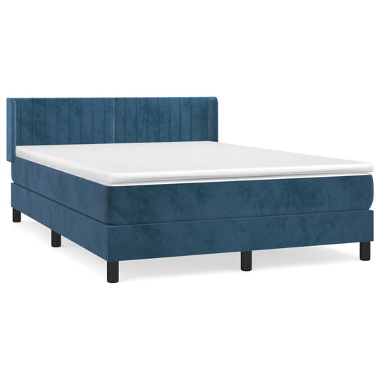vidaXL Κρεβάτι Boxspring με Στρώμα Σκούρο Μπλε 140x200 εκ. Βελούδινο
