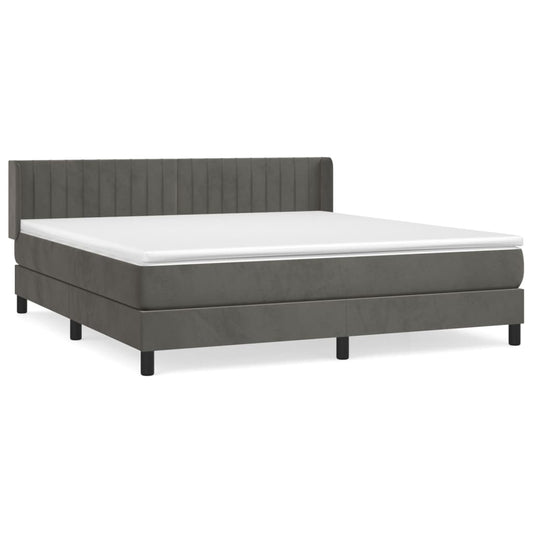 vidaXL Κρεβάτι Boxspring με Στρώμα Σκούρο Γκρι 180x200 εκ. Βελούδινο
