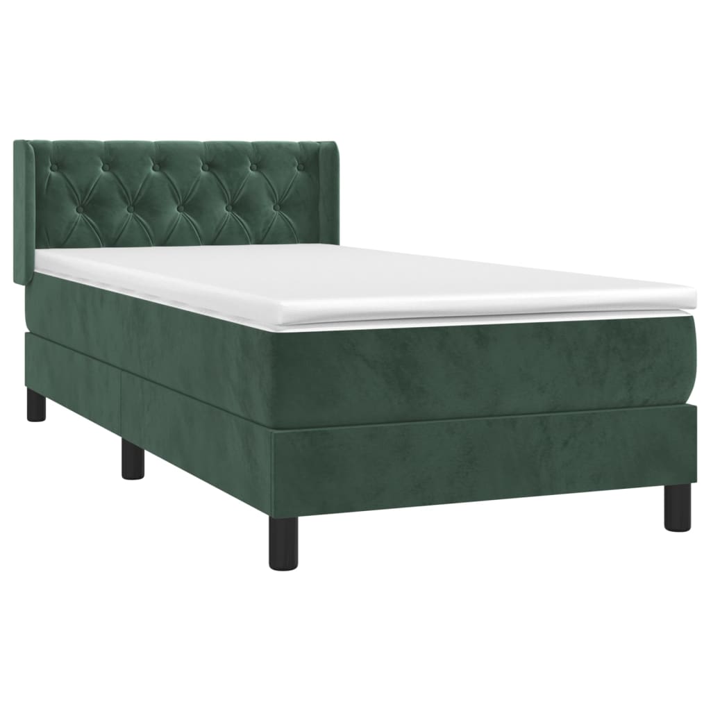 vidaXL Κρεβάτι Boxspring με Στρώμα Σκούρο Πράσινο 80x200 εκ. Βελούδινο