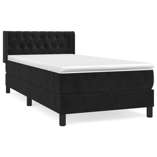 vidaXL Κρεβάτι Boxspring με Στρώμα Μαύρο 90x200 εκ. Βελούδινο