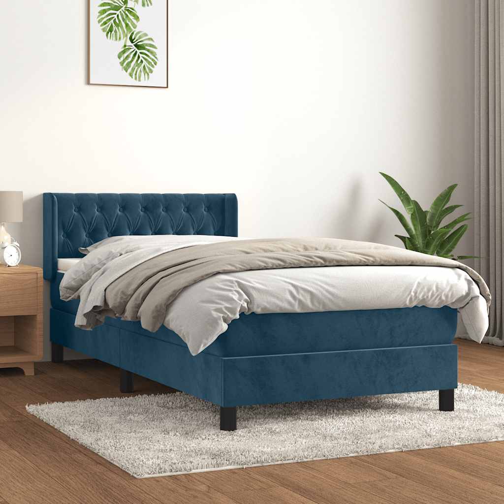 vidaXL Κρεβάτι Boxspring με Στρώμα Σκούρο Μπλε 90x200 εκ. Βελούδινο