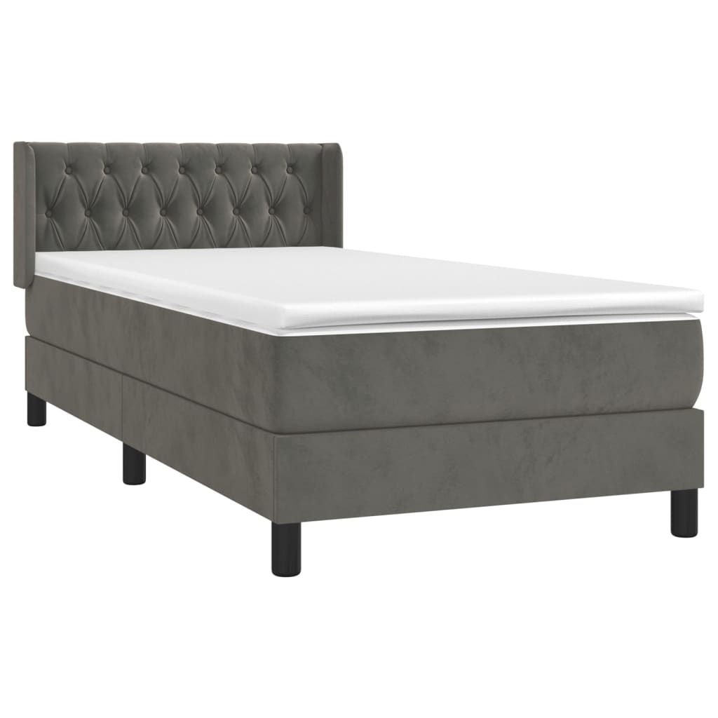vidaXL Κρεβάτι Boxspring με Στρώμα Σκούρο Γκρι 100x200 εκ. Βελούδινο