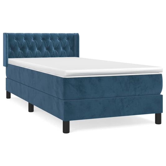 vidaXL Κρεβάτι Boxspring με Στρώμα Σκούρο Μπλε 100x200 εκ. Βελούδινο
