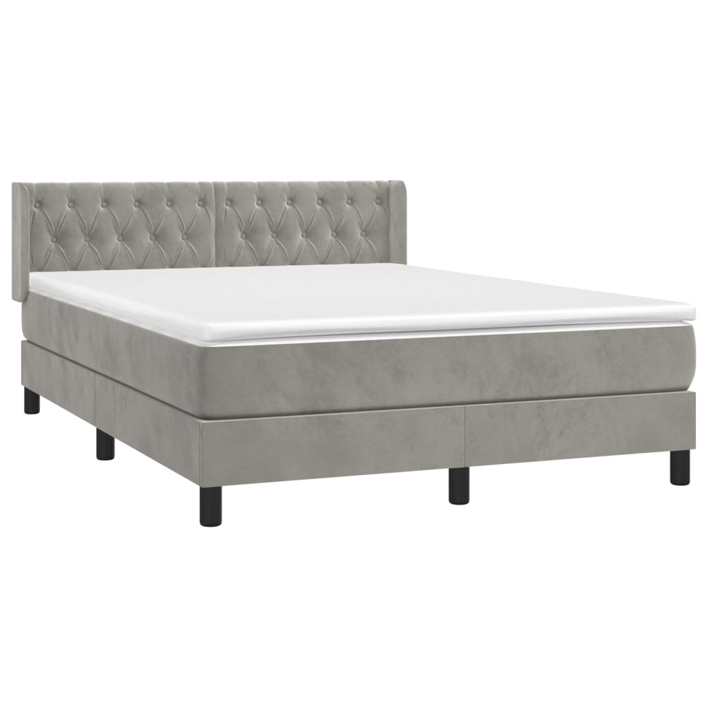 vidaXL Κρεβάτι Boxspring με Στρώμα Ανοιχτό Γκρι 140x190 εκ. Βελούδινο