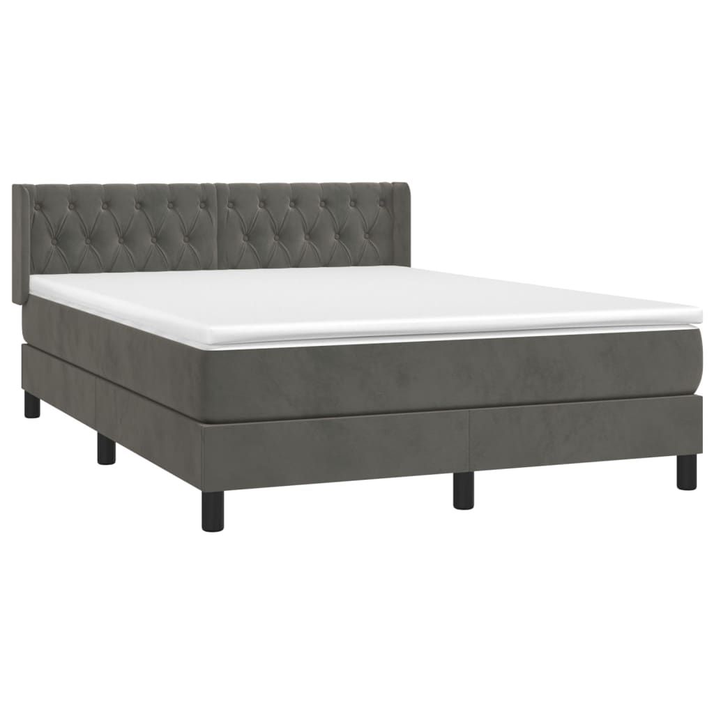 vidaXL Κρεβάτι Boxspring με Στρώμα Σκούρο Γκρι 140x200 εκ. Βελούδινο