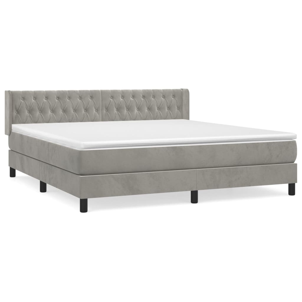 vidaXL Κρεβάτι Boxspring με Στρώμα Ανοιχτό Γκρι 180x200 εκ. Βελούδινο