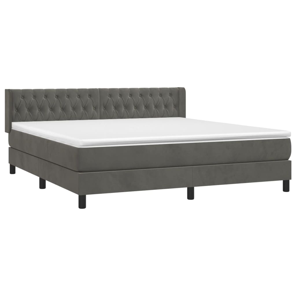 vidaXL Κρεβάτι Boxspring με Στρώμα Σκούρο Γκρι 180x200 εκ. Βελούδινο