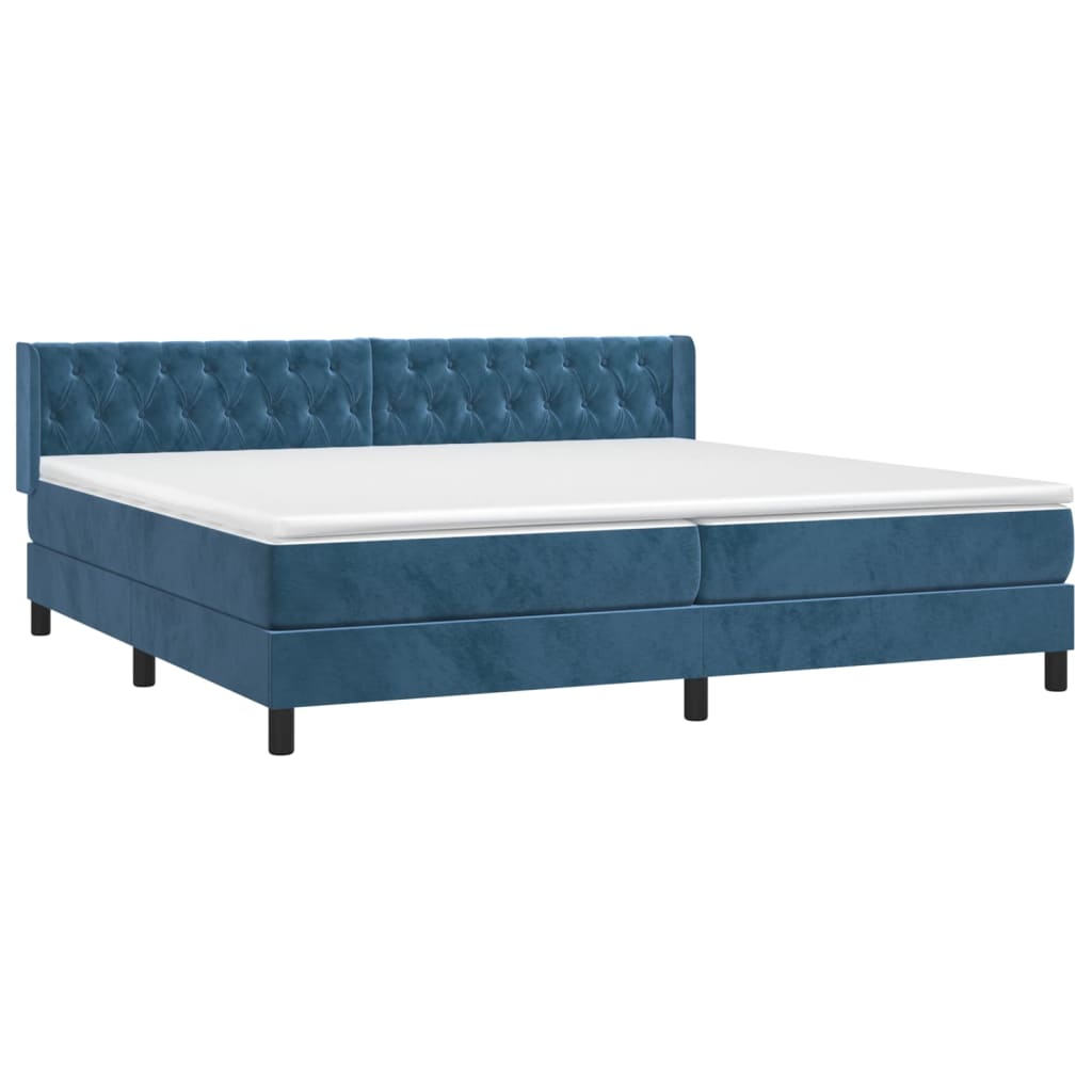 vidaXL Κρεβάτι Boxspring με Στρώμα Σκούρο Μπλε 200x200 εκ. Βελούδινο