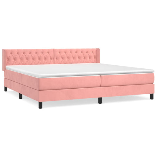 vidaXL Κρεβάτι Boxspring με Στρώμα Ροζ 200x200 εκ. Βελούδινο