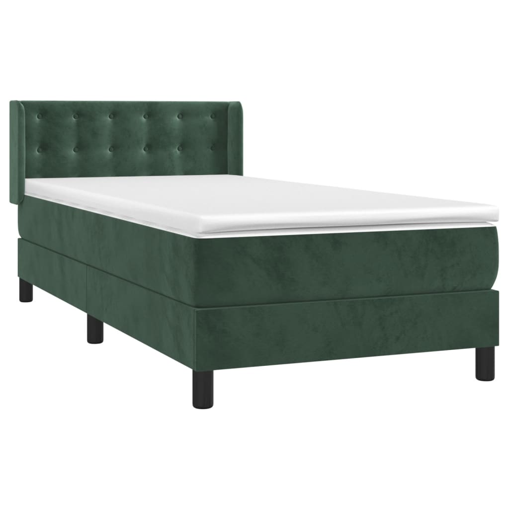 vidaXL Κρεβάτι Boxspring με Στρώμα Σκούρο Πράσινο 80x200 εκ. Βελούδινο