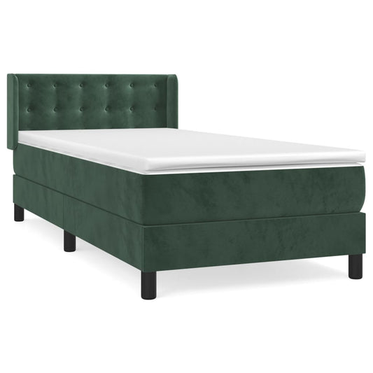 vidaXL Κρεβάτι Boxspring με Στρώμα Σκούρο Πράσινο 90x190 εκ. Βελούδινο