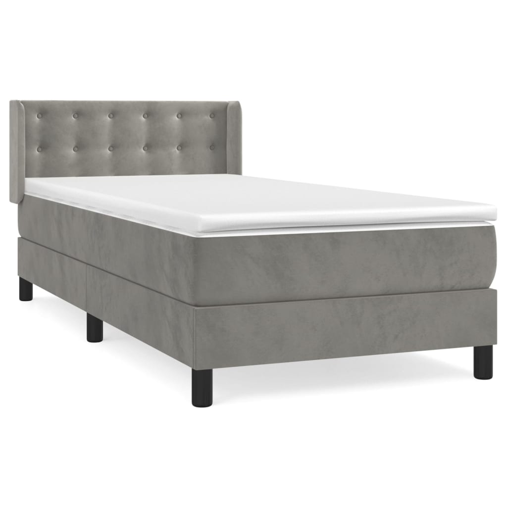 vidaXL Κρεβάτι Boxspring με Στρώμα Ανοιχτό Γκρι 90x200 εκ. Βελούδινο