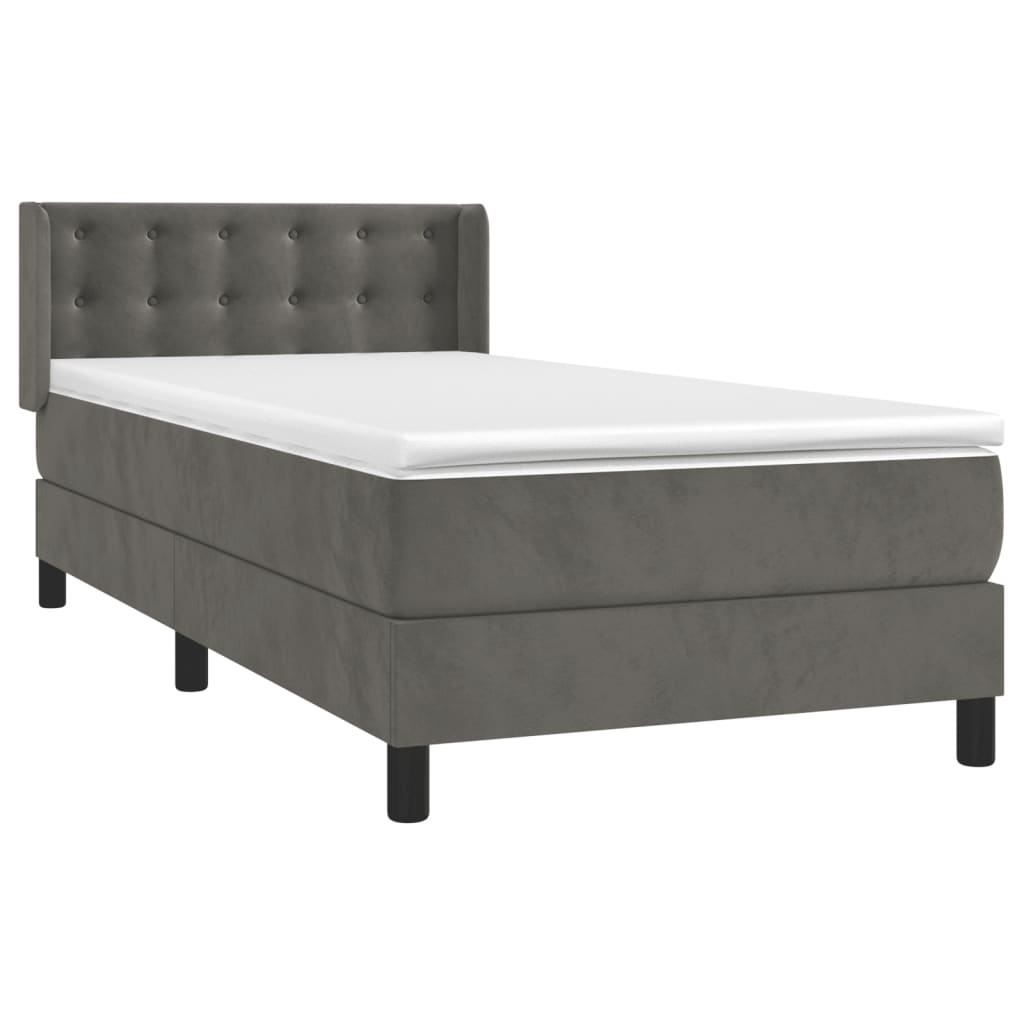 vidaXL Κρεβάτι Boxspring με Στρώμα Σκούρο Γκρι 90x200 εκ. Βελούδινο