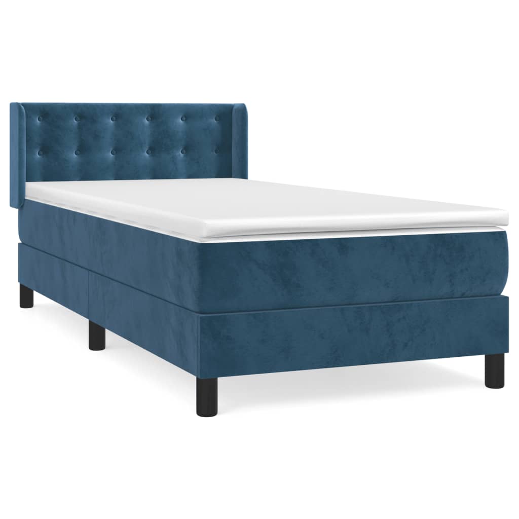 vidaXL Κρεβάτι Boxspring με Στρώμα Σκούρο Μπλε 90x200 εκ. Βελούδινο