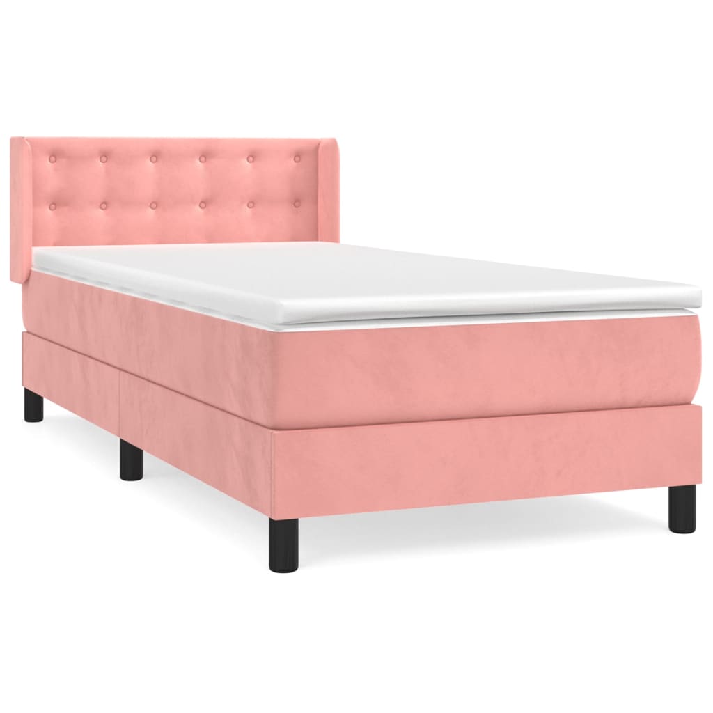 vidaXL Κρεβάτι Boxspring με Στρώμα Ροζ 90x200 εκ. Βελούδινο