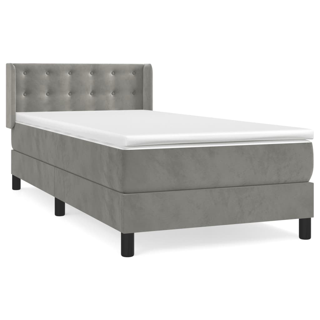 vidaXL Κρεβάτι Boxspring με Στρώμα Ανοιχτό Γκρι 100x200 εκ. Βελούδινο