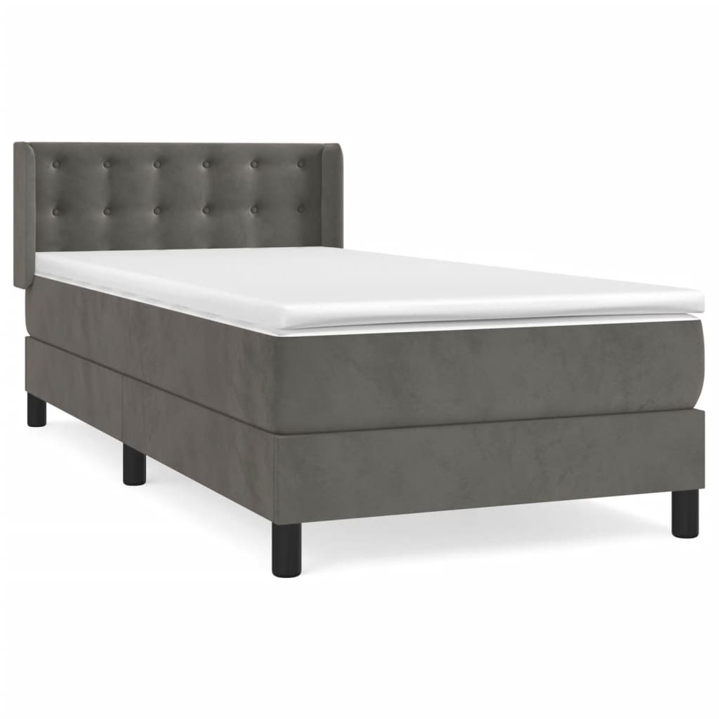 vidaXL Κρεβάτι Boxspring με Στρώμα Σκούρο Γκρι 100x200 εκ. Βελούδινο