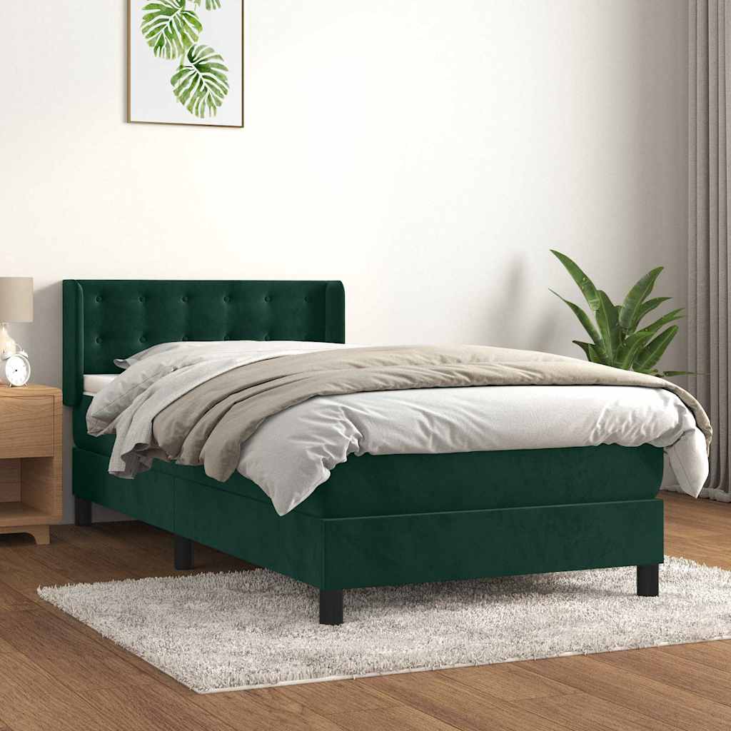 vidaXL Κρεβάτι Boxspring με Στρώμα Σκούρο Πράσινο 100x200εκ. Βελούδινο
