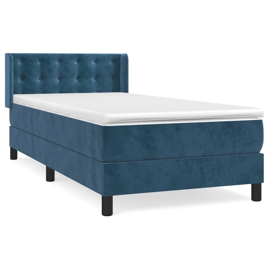 vidaXL Κρεβάτι Boxspring με Στρώμα Σκούρο Μπλε 100x200 εκ. Βελούδινο