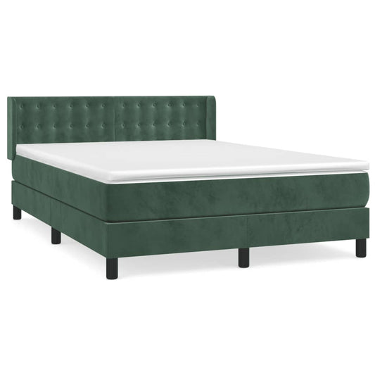 vidaXL Κρεβάτι Boxspring με Στρώμα Σκούρο Πράσινο 140x190εκ. Βελούδινο