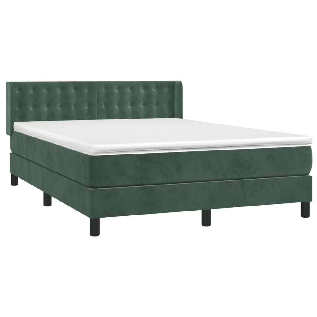 vidaXL Κρεβάτι Boxspring με Στρώμα Σκούρο Πράσινο 140x190εκ. Βελούδινο
