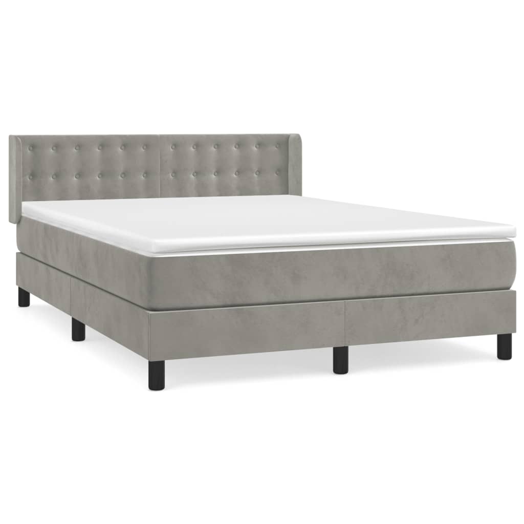 vidaXL Κρεβάτι Boxspring με Στρώμα Ανοιχτό Γκρι 140x200 εκ. Βελούδινο