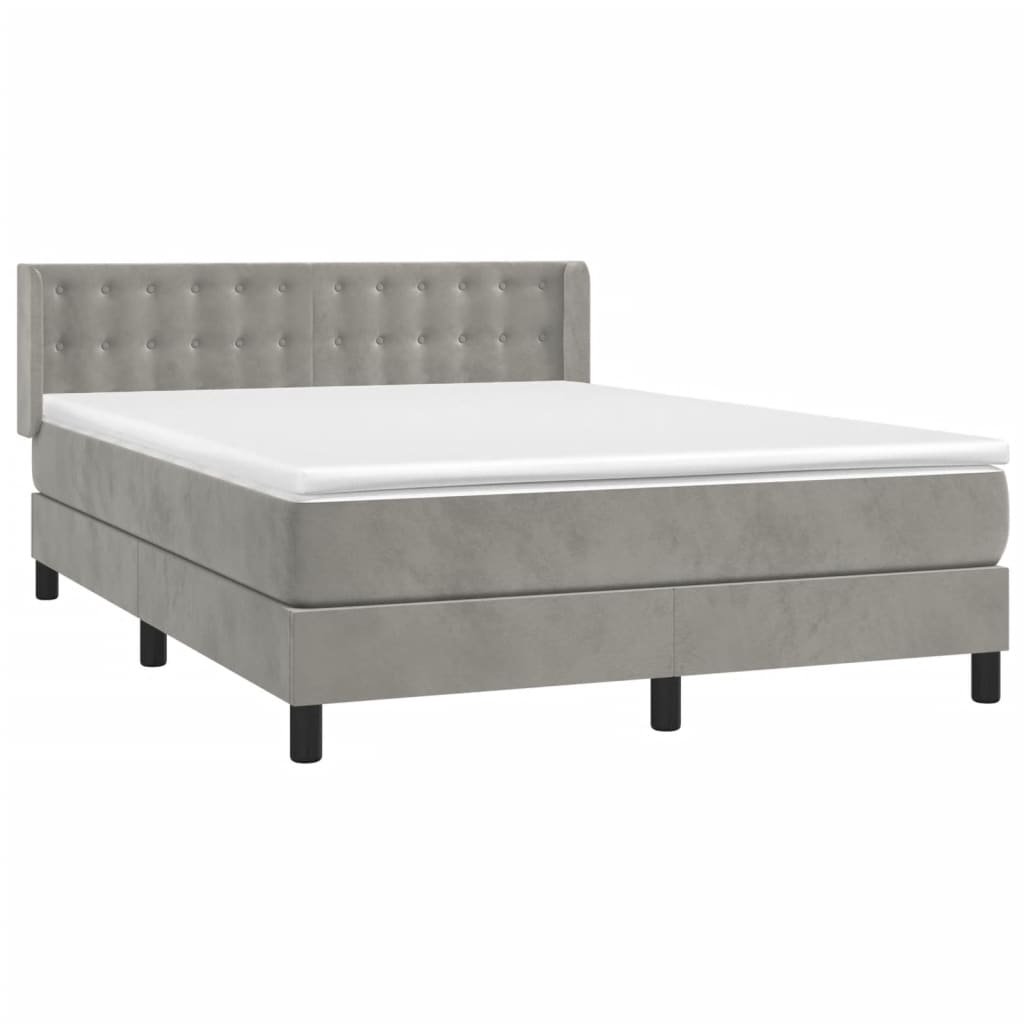 vidaXL Κρεβάτι Boxspring με Στρώμα Ανοιχτό Γκρι 140x200 εκ. Βελούδινο