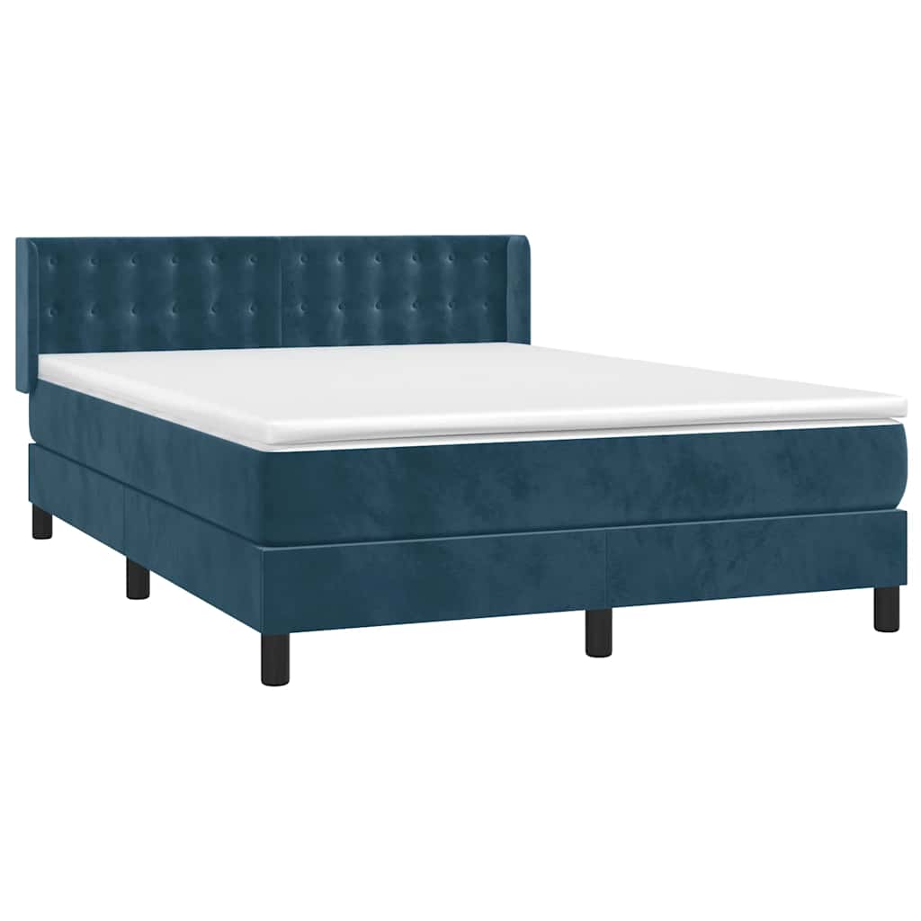 vidaXL Κρεβάτι Boxspring με Στρώμα Σκούρο Μπλε 140x200 εκ. Βελούδινο