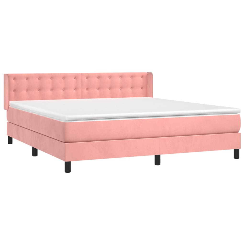 vidaXL Κρεβάτι Boxspring με Στρώμα Ροζ 160x200 εκ. Βελούδινο