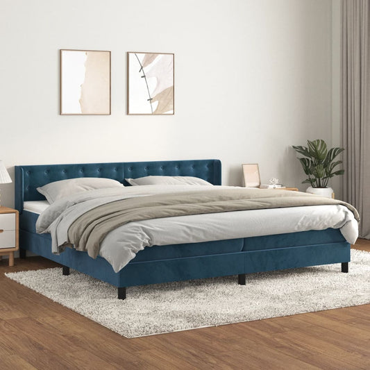 vidaXL Κρεβάτι Boxspring με Στρώμα Σκούρο Μπλε 200x200 εκ. Βελούδινο