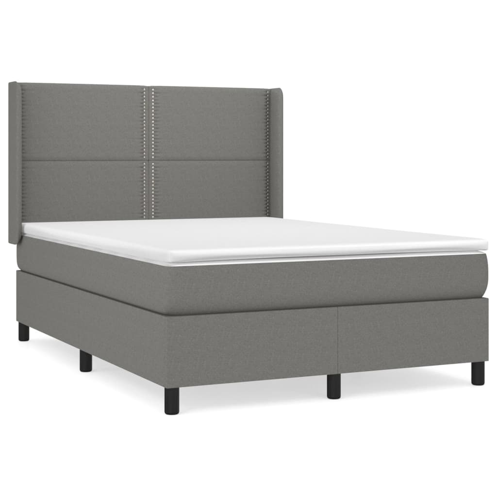 vidaXL Κρεβάτι Boxspring με Στρώμα Σκούρο Γκρι 140x190 εκ. Υφασμάτινο