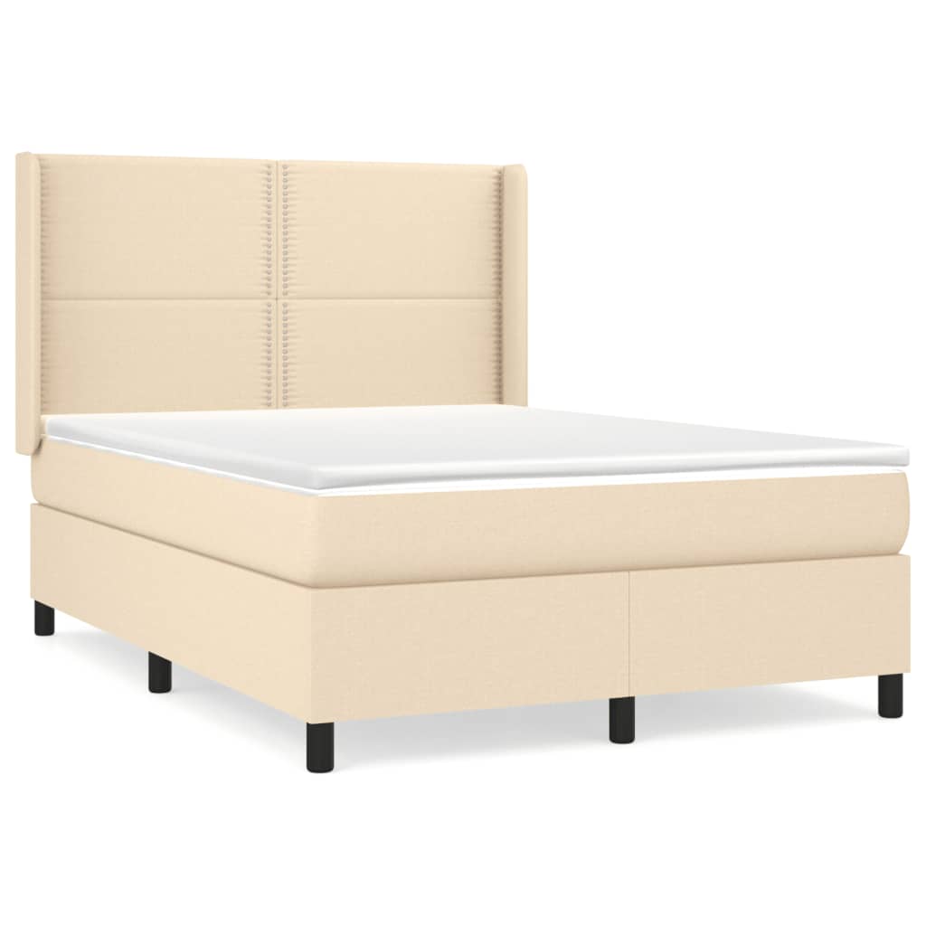 vidaXL Κρεβάτι Boxspring με Στρώμα Κρεμ 140x190 εκ. Υφασμάτινο