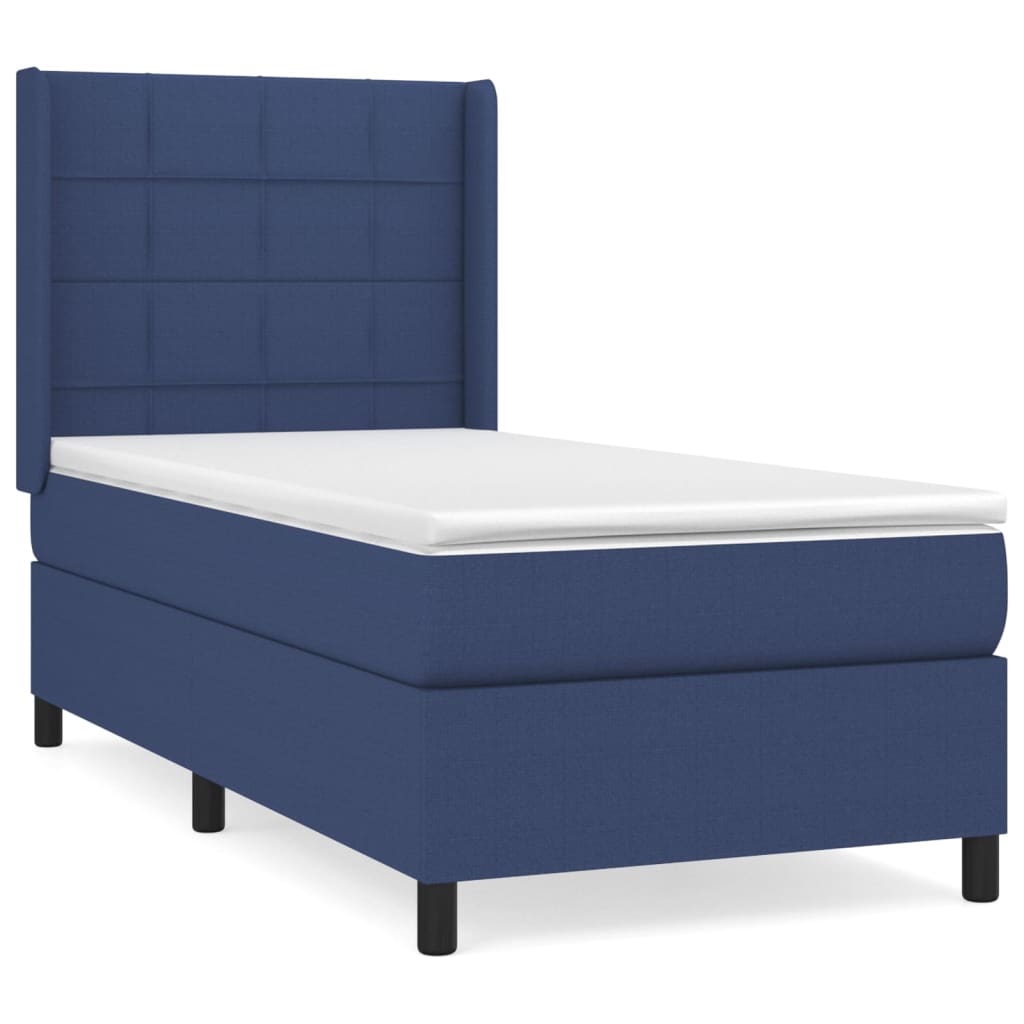 vidaXL Κρεβάτι Boxspring με Στρώμα Μπλε 90x190 εκ.Υφασμάτινο
