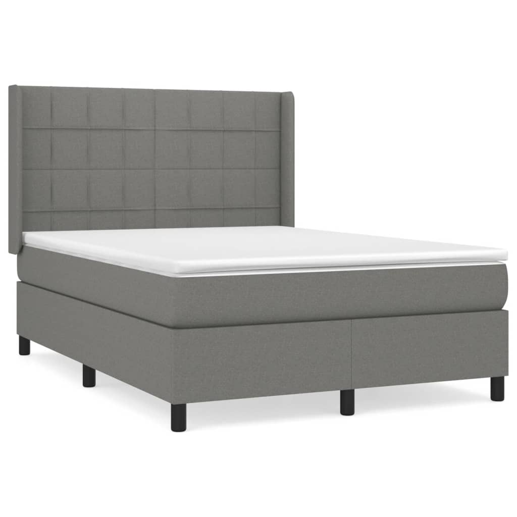 vidaXL Κρεβάτι Boxspring με Στρώμα Σκούρο Γκρι 140x190 εκ. Υφασμάτινο