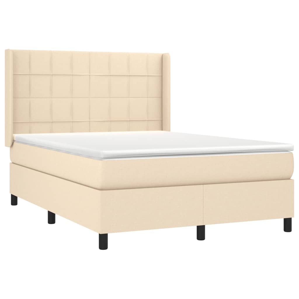 vidaXL Κρεβάτι Boxspring με Στρώμα Κρεμ 140x200 εκ. Υφασμάτινο