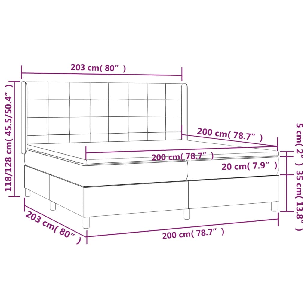 vidaXL Κρεβάτι Boxspring με Στρώμα Σκούρο Γκρι 200x200 εκ. Υφασμάτινο