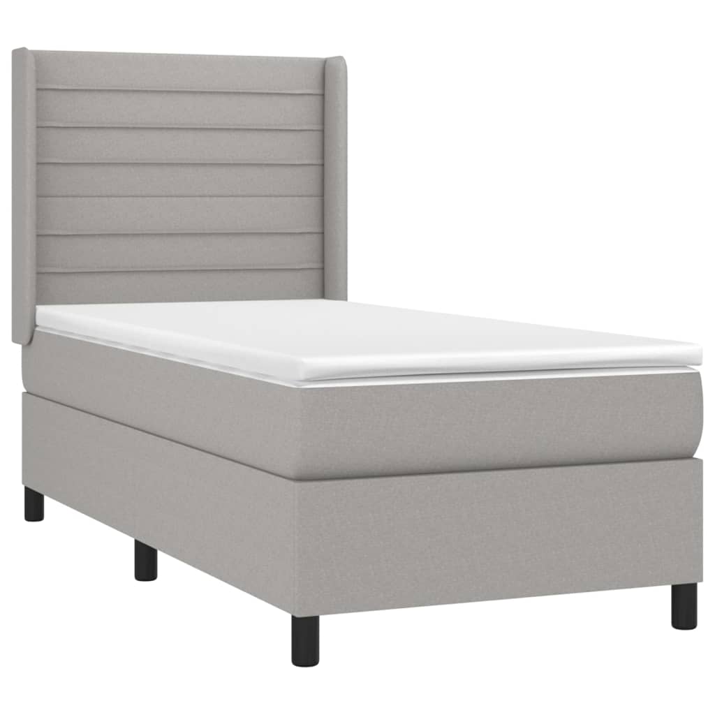 vidaXL Κρεβάτι Boxspring με Στρώμα Ανοιχτό Γκρι 90x190 εκ. Υφασμάτινο