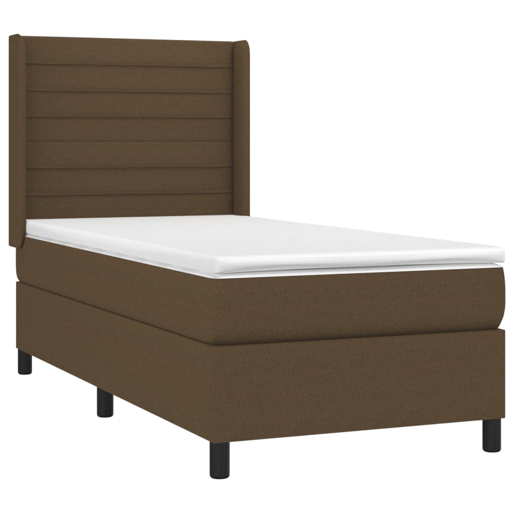 vidaXL Κρεβάτι Boxspring με Στρώμα Σκούρο Καφέ 90x190 εκ. Υφασμάτινο