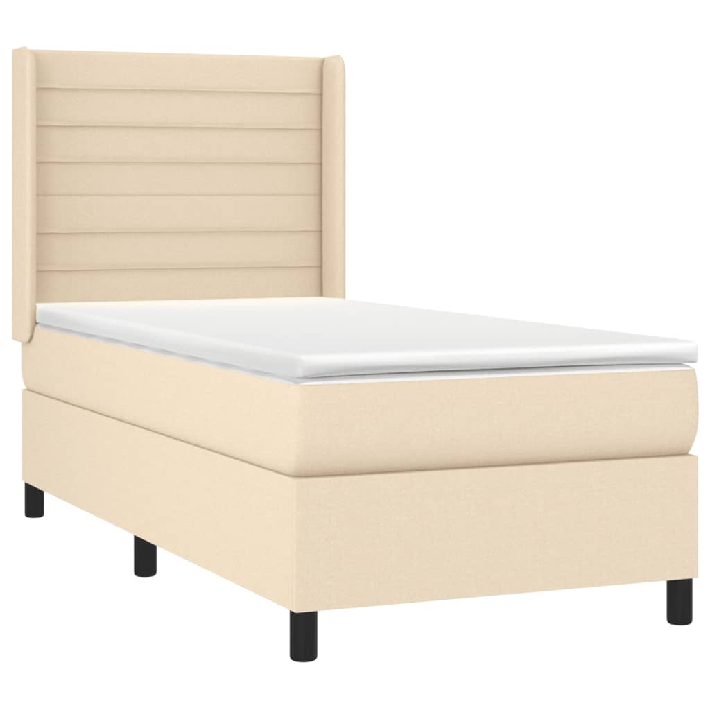 vidaXL Κρεβάτι Boxspring με Στρώμα Κρεμ 90x200 εκ.Υφασμάτινο