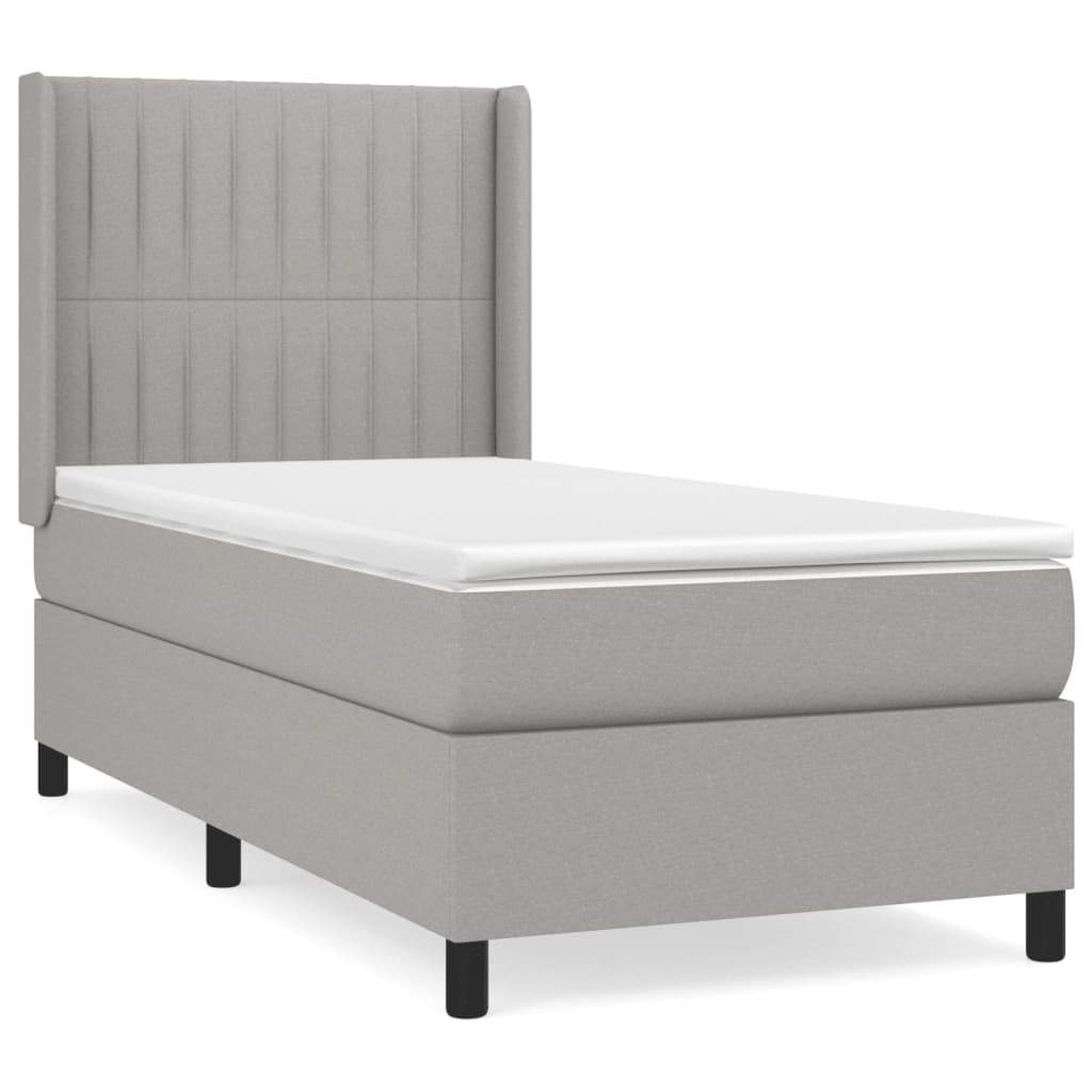 vidaXL Κρεβάτι Boxspring με Στρώμα Ανοιχτό Γκρι 90x190 εκ. Υφασμάτινο