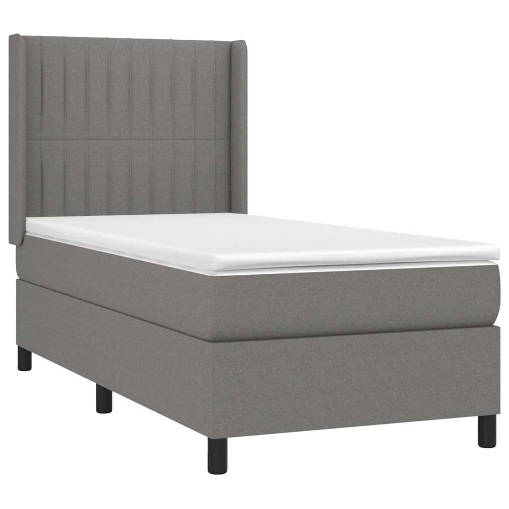 vidaXL Κρεβάτι Boxspring με Στρώμα Σκούρο Γκρι 90x200 εκ. Υφασμάτινο